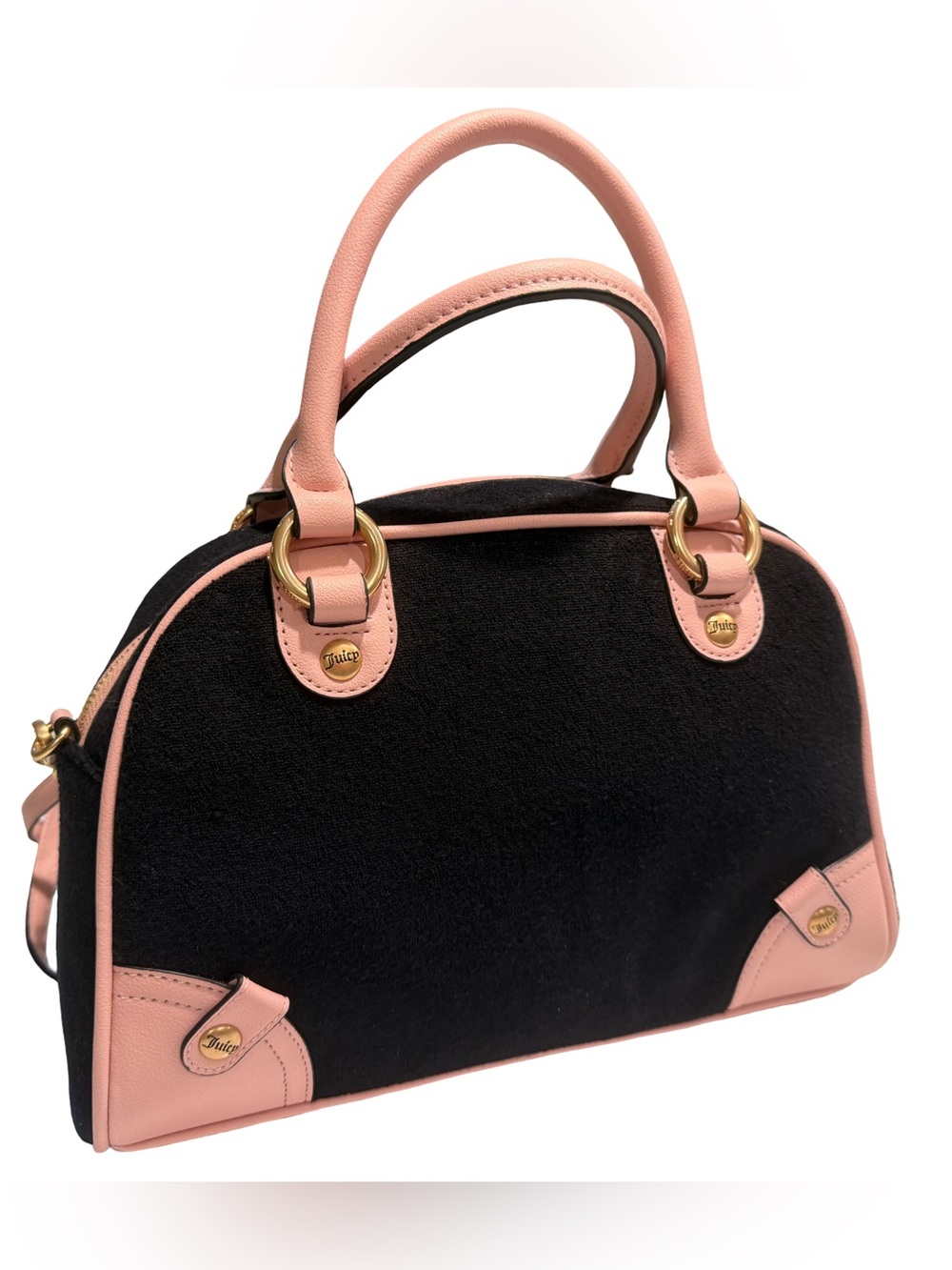 Juicy Couture NWT Black & Pink Embroidered Dome Satchel Gold Hardware (P238 - Picture 3 of 16
